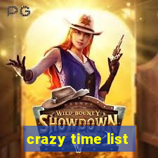 crazy time list